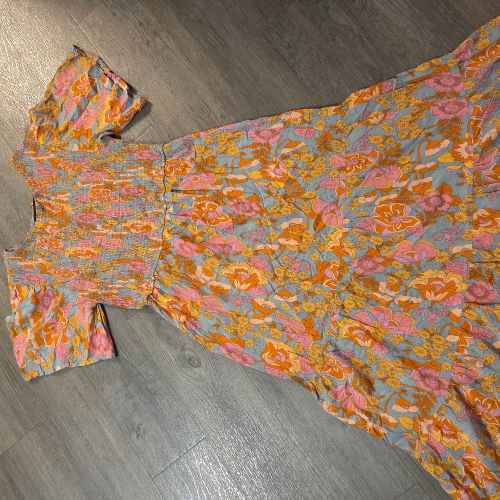 Boho Floral Smocked / Tiered Maxi Dress - Picture 7 of 13